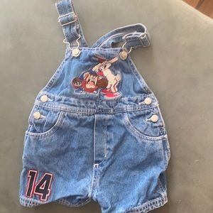 Bugs Bunny and Taz baseball theme overalls